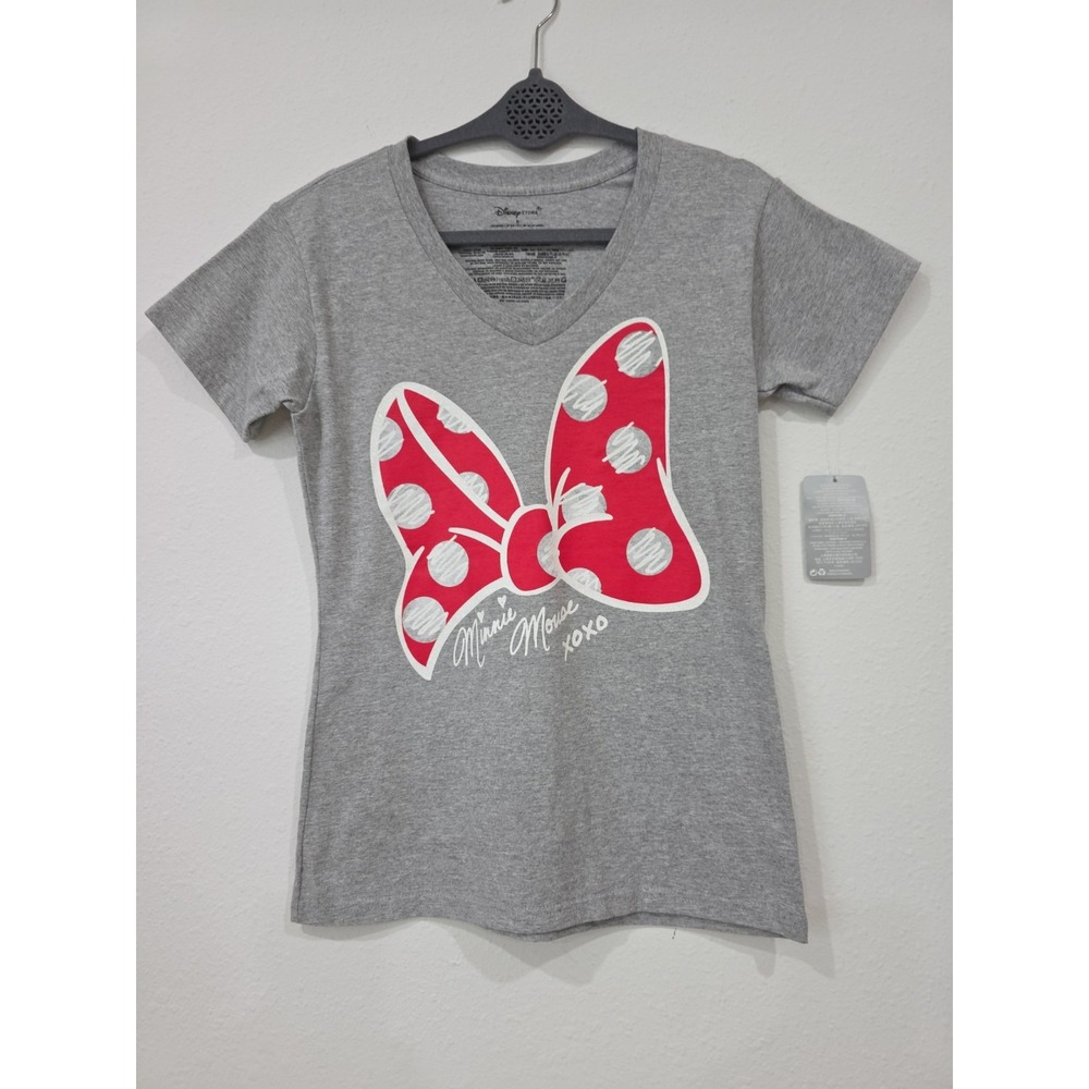 Disney Store Minnie Mouse Bow Women T Shirt Tee Gray Glitter Small